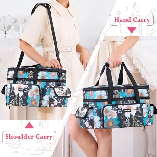 AMOIGEE Large 15" Double-Layer Sewing Organizer Bag w/Detachable Dividers - color: Jasmine Blue