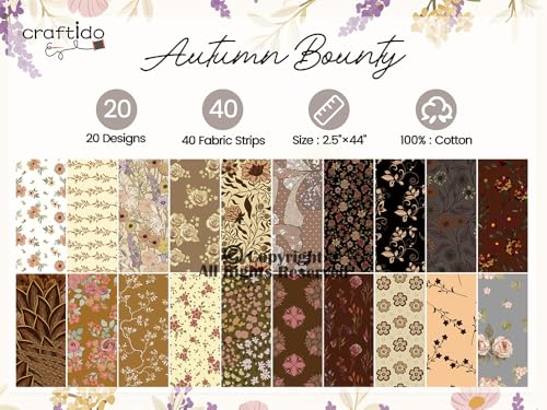 Craftido-20 Options-100% Cotton Jelly Roll Fabric Precut Strips for Quilting, Crafting, and Sewing, 40 Strips 2.5" x 44" Assorted Bundles for Rug, Quilt Project, DIY Craft and Home Decor-Autumn Bounty - color: Autumn Bounty