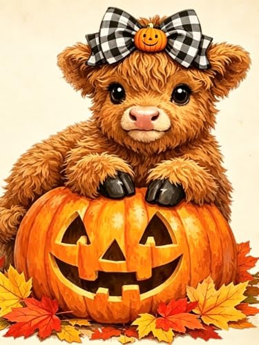 Highland Cow Diamond Painting Kits for Adults, Fall AutumnDiamond Art - color: KM1297-1