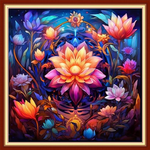 Foxdiviy Stamped Cross Stitch Kits Full Range of Embroidery Needlework Starter Kits for Beginners Adults 11CT Embroidery Patterns Art Crafts DIY Needlepoint Kits-Magic Flower 18x18 inch - color: Stamped Set 27