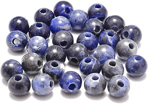 AD Beads Natural Gemstone 8mm Round Loose Beads Big Hole 2.5mm Sized 40pcs (Sodalite) - color: Sodalite