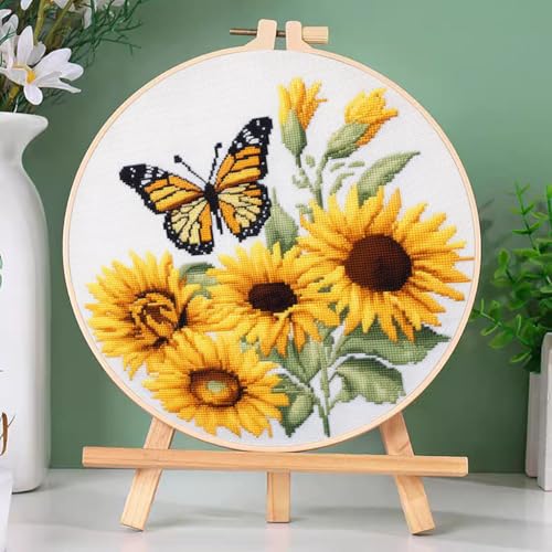 DIY Cross Stitch Kits Sunflower and Butterfly 20x20cm-1