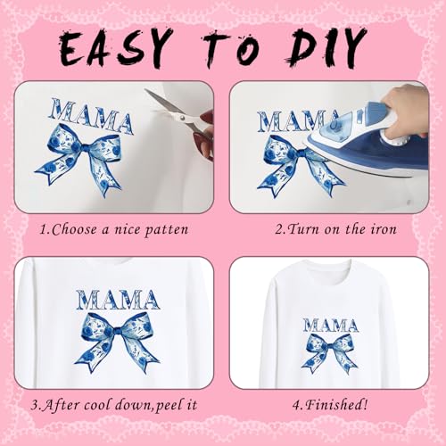 Dazoratix Mama Iron on Transfers - 20 Sheets Mother's Day Bow DTF Ready to Press Heat Patches Bulk Cute Floral Stickers Vinyl Decals Women T Shirts Clothing Pillow Bag Hat Gifts DIY Crafts Decorations - style: Mama Bow