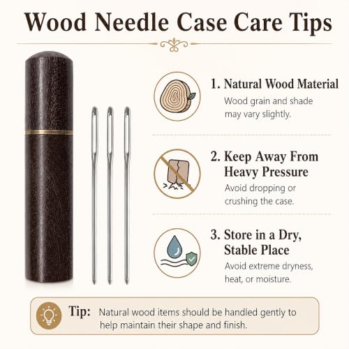 Zhenqing Redwood Needle Case with 12 Blunt Tip Cross Stitch Needles, Natural Wood Embroidery Needle Holder & Nickel-Plated Rustproof Sewing Needles for Crafters, Organize Threading Tools（67502） - color: 67502