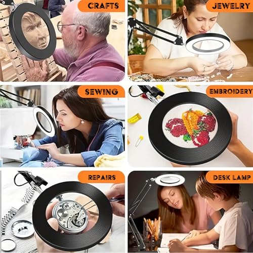 15X Magnifying Glass with Light, Table Lamp with Stand and Clamp, 2-in-1 LED Desk Lamp with Magnifier, 3 Color Modes, 72 LEDs, Real Glass Lens for Close Works, Craft, Hobby, Painting, Reading, Repair