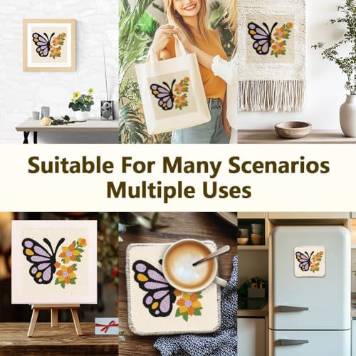 Doodlream Butterflies and Flowers DIY Punch Needle Embroidery Kit for Adult Beginner, 9.4" Punch Stitching Craft Set for Starter with Frame, Fabric Pattern, Threader, Yarn, Pinch Needle - color: Butterflies and Flowers