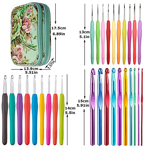 Mdoker 100pcs Crochet Hooks Set in Case Ergonomic Soft Grip Handles Weave Yarn Knitting Needles Kit and Crochet Needle Accessories Crochet Kit Complete Set for Beginners and Experienced Lover - color: Green