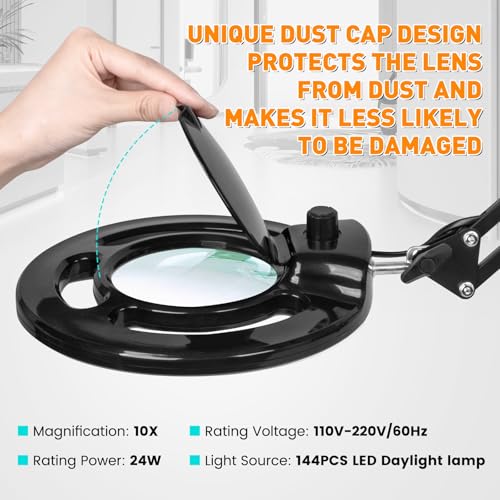 2200 Lumens Magnifying Lamp with Light, 10X Real Glass Lens - color: Black