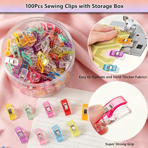 10Pcs Triangle Tailors Chalk with 100Pcs Sewing Clips, 100pcs Straight Pins Set, 4pcs Heat Erasable Fabric Marking Pens with 8 Refills, 3PCS Sewing Fabric Pencils for Quilting Craft Accessories