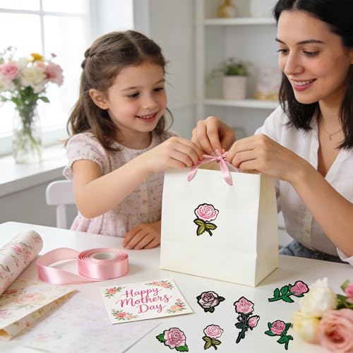 25PCS Pink Rose Iron on Patches, Embroidered Floral Applique Patches for Jackets, Jeans, Hats, Backpacks and Tote Bags - color: pink