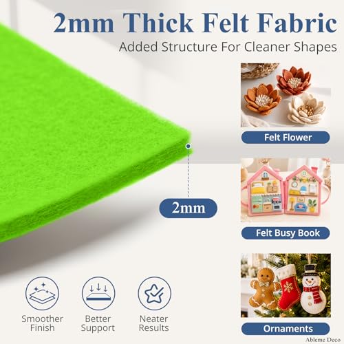 12" x 12" Felt Sheets for Crafts, 2mm Stiff Felt Fabric (12 Pcs), Lime Green - color: Lime Green