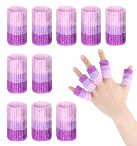10 Pcs Knitting Finger Protector, 2-Inch Breathable Compression Crochet Finger Guard for Knitting & Writing Cushioned Fingers Covers for Pain Relief (Purple)