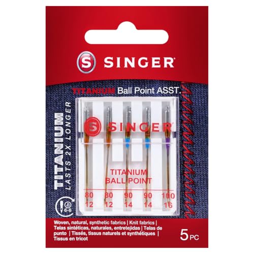 SINGER Titanium Ball Point Needles, 80/11-100/16, 5Ct, for Knit Fabric