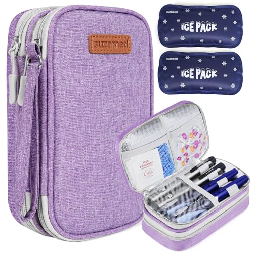 suzamed Double Layer Insulin Cooler Travel Case, Expandable Space,Purple - color: Purple