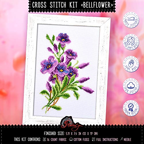 Povitrulya American Bellflower Counted Cross Stitch Kit - Flower DIY Embroidery Set fors and Adults - color: American Bell-Flower