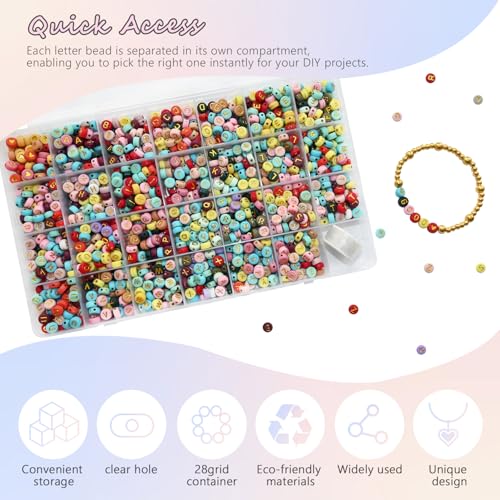 Amaney 1400pcs Letter Beads 4x7mm Gold on Colors Round Acrylic Alphabet A-Z Heart Beads and Crystal Line for Jewelry Making Bracelets Necklaces Key Chains - color: Gold on Colors, size: 7x4mm
