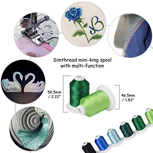 Simthread Embroidery Machine Thread Kit 800Y 21 Spools Blue and Green Colors for Professional Embroidery Design - color: Blue & Green