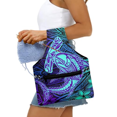 Yarn Tote Knitting Crochet Project Bag - Polynesian Tribal Puletasi - color: Polynesian Tribal Puletasi Print, size: S-14.9x10.2x1.8in