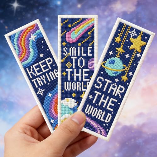 ORIGACH 6 Set Cosmic Space & Quotes Cross Stitch Bookmark Kit - style: Cosmic Space & Inspirational Quotes