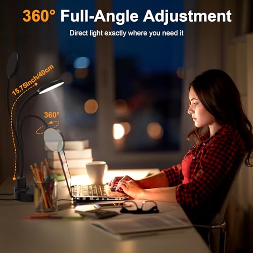 15W LED Desk Lamp with USB Charging Ports, [Button & Remote Control] Dimmable Table Lamp with 3 Color Modes, 5 Brightness Levels, 4 Timers, Flexible Reading Light for Home Office, Bedroom, Kids Study - color: Black, size: 3.5'' Lamp with Remote