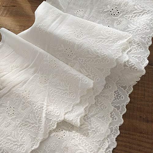 IRIZ Lace Embroidery 2 Yards of 10.6 inches Width Premium Vintage Floral Embroidery Eyelet Cotton Lace Fabric Trim