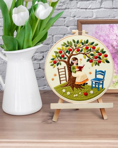 ERKOON Embroidery Kit for Beginners Adult, Cross Stitch Set Include Embroidery Cloth Hoop Threads for Craft Lover Hand Stitch with Embroidery Skill Techniques (Apple Tree) - color: Apple Tree
