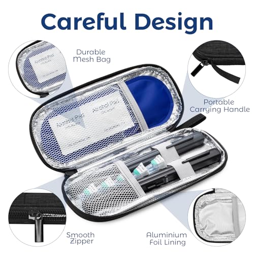 sijidou Insulin Cooler Travel Case with 80g TSA Approved Ice Pack for Diabetes Drug & Insulin Pen Insulated Cooling, Equipped with 2 Pre-filled Syringe Holder Case, Suitable for Dialy Life and Trips - size: Black