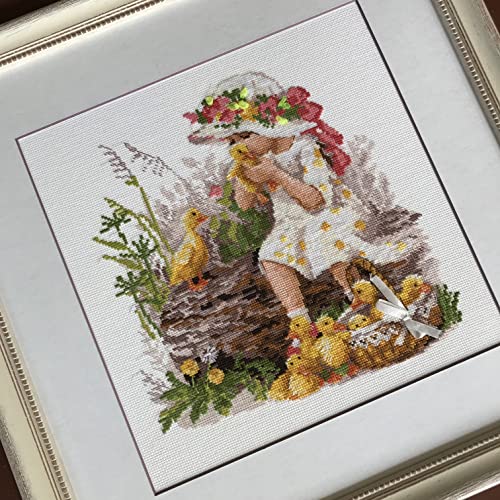 RIOLIS 1781 Girl with Ducklings Counted Cross Stitch Kit 11.81 x 11.81 in - style: Girl with Ducklings 1781