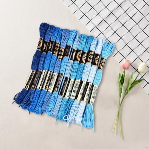 12 Skeins Blue Gradient Embroidery Thread Floss for Hand Sewing - color: Dake Blue