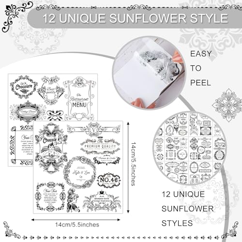 BBTO Classic Style UV Transfer Paper Stickers for Crafts and Furniture, 12 Sheets, 5.5 x 5.7 Inch, Vintage Theme, Waterproof - style: Classic