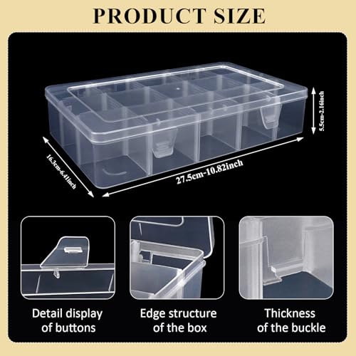1 Pack 15 Large Grids Transparent Tackle Box Organizer, Plastic Multi Purpose Storage Containers with Adjustable Dividers for Fishing Tackle, Lure, Snack, Jewelry, Craft - size: Large Box (15 Grids)