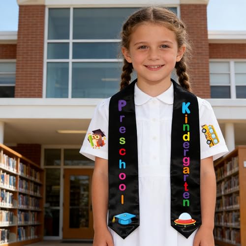 Rngmsi Dtf Transfers Ready to Press - 6 Pcs Kindergarten Graduation Iron on Patches for Sash, Preschool Iron on Stickers, Letter Heat Transfer Vinyl Decals for DIY Cap Gown - style: Kindergarten Graduation