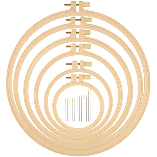 6 Pcs Embroidery Hoop 6 Size, Round Plastic Cross Stitch Hoop with 16 Needles (3.6In to 10.7 in), Small Embroidery Hoop, Cross Stitch Hoops and Frames, Suitable for Embroidery, Craft Sewing - style: Burlywood