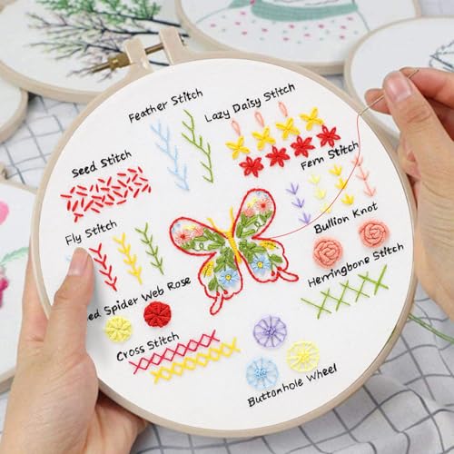 Louise Maelys 3 Pack Embroidery Kit for Beginners Learn Basic Stitches DIY - color: 3 embroidery