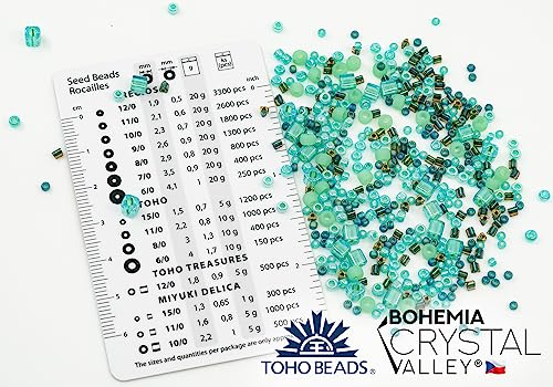 0.35oz (10g) Mix of Small Rocailles, Seed Beads & Bugles 2-10mm TOHO Japanese Glass Beads, Mix TOHO Turquoise (Like 3203 - Take-Seafoam/Green) - color: Turquoise Seafoam Mix - Mixed (2-10mm)