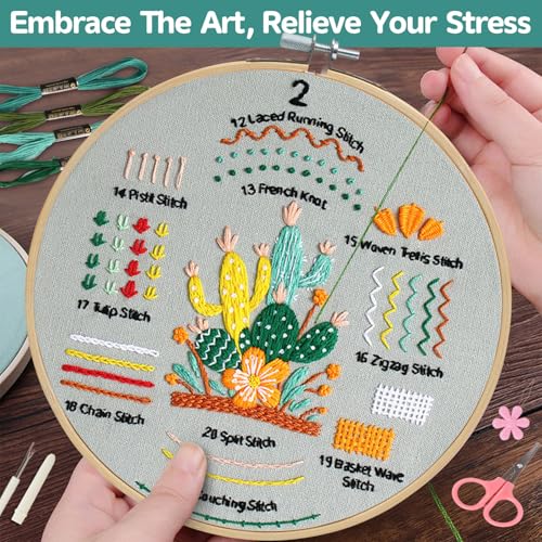 Meyocky Embroidery Kit for Beginners to Learn 31 Basic Stitches with Video - color: Multicolor