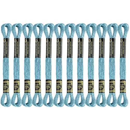 12 Skeins Embroidery Floss, Lake Blue Metallic Embroidery Thread Polyester Cross-Stitch Threads for Hand Embroidery String Art DIY Creation - color: Lake Blue