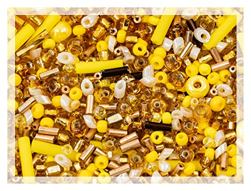 0.7oz (20g) Mix of Small Rocailles, Seed Beads & Bugles 2-10mm Preciosa Ornela Czech Glass Beads, Mix Gold Yellow - color: Gold Yellow Mix - mix
