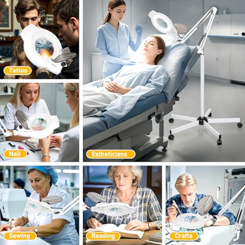 2200 Lumens Mag Lamp for Estheticians, 2-in-1 Magnifier Floor Light - color: White