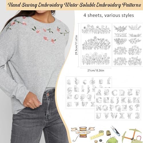 Flower Letter Embroidery Patterns, Water Soluble Stick and Stitch Paper - style: Letter975