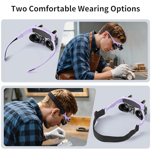 JARLINK Magnifying Glasses with LED Light, 14 Lenses, Hands Free, Purple - color: Purple