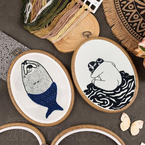 Framendino, 5 Pack Embroidery Hoops 7.5x5.9 Inch Imitated Wood Display Frame Oval Cross Stitch Hoop Ring for Hanging Ornaments - color: 7.5 x 5.9"