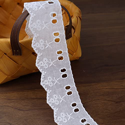 White Cotton Lace Trim 7 Yards Eyelet Lace Trim Scalloped Embroidery Edge Trimming for Sewing Crafts, Dress, Dolls/Pets Clothes (2inch) - color: White 2inch