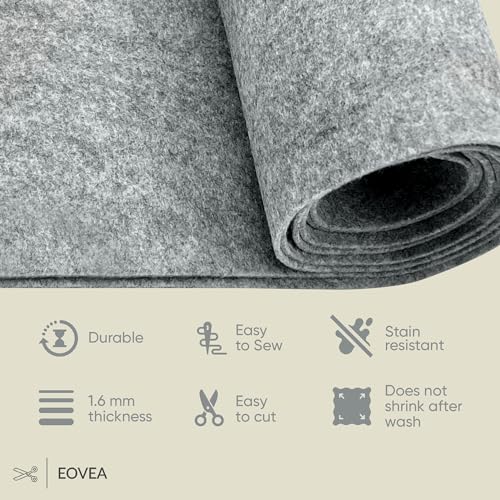 EOVEA | Acrylic Felt Fabric by The Yard | 72" Wide | 1.6mm Thick | Soft & Durable Non-Fraying Felt | for DIY Crafts, Sewing, Upholstery, Costumes & Padding(Heater Gray, One Yard) - color: Heather Grey, size: 1 Yard