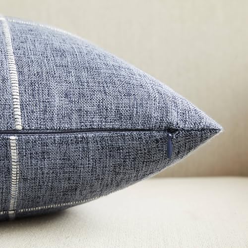 2 Packs Grid Embroidery Lumbar Pillow Covers 12x20in Navy Blue - color: Navy Blue, size: 20" x 12" (Pack of 2)