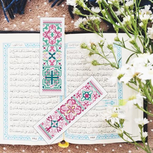 BEUNITONE Cross Stitch Bookmark Kits 6 Pcs Variegated Flowers DIY Bookmarks Cross Stitch Set for Adults Beginners Hand Embroidery Set Traditional Decorative Patterns Craft Kits for Gifts 8''x2.4'' - style: Ceramic Tile Pattern