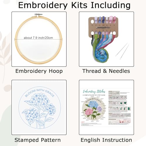 Nuberlic Hydrangea Embroidery Kits for Beginner Adults - color: Hydrangea