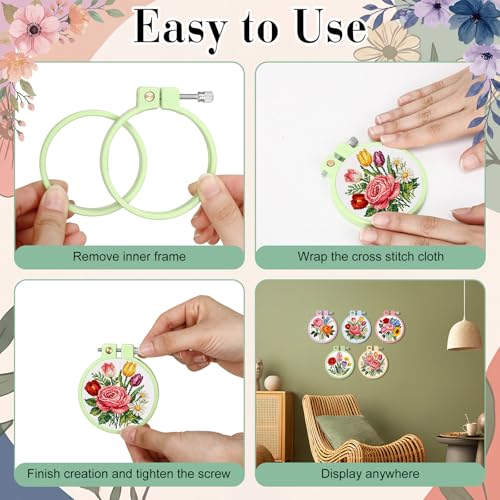 Hotop 10 Pcs Mini Embroidery Hoops ABS Plastic Cross Stitch Hoop for DIY Craft Art Sewing Needlework Cross Stitch Embroidery Projects(Round) - style: Round