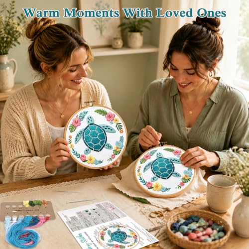 Louise Maelys Sea Turtle Embroidery Kit for Beginners, Ocean DIY Craft - color: Sea Turtle