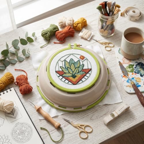 GLOGLOW Embroidery Hoop Stand, 6.5 and 10 Inch Double Sided Frame, Green - style: 2